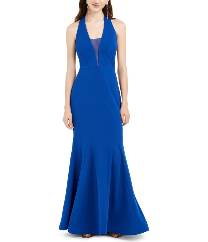 Jump Apparel Womens Mesh-Inset Fit & Flare Dress in Medium Blue