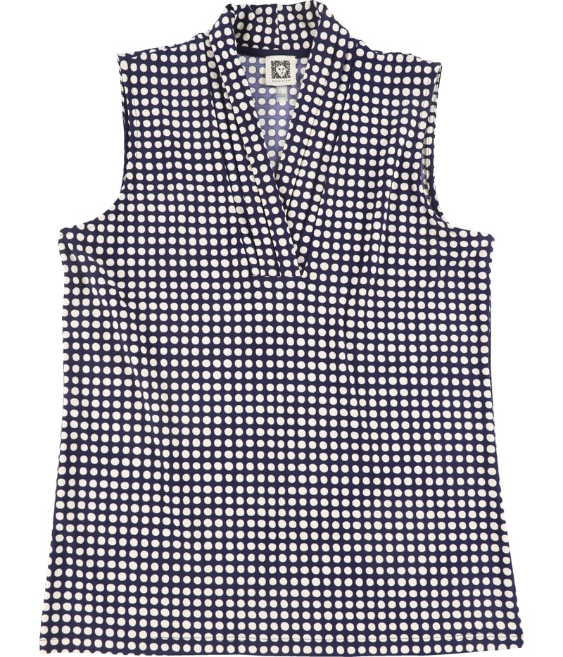 Anne Klein Womens Pleated Neck Sleeveless Blouse Top in Navy