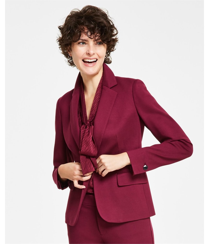 Anne Klein Womens One-Button Blazer Jacket in Purple