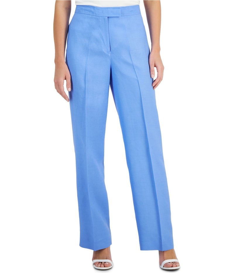 Anne Klein Womens Solid Straight Leg Dress Pants in Blue