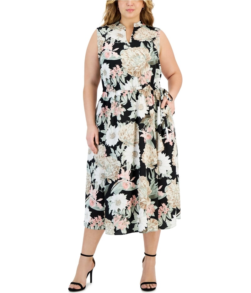 Anne Klein Womens Synched Drop Waist Dress