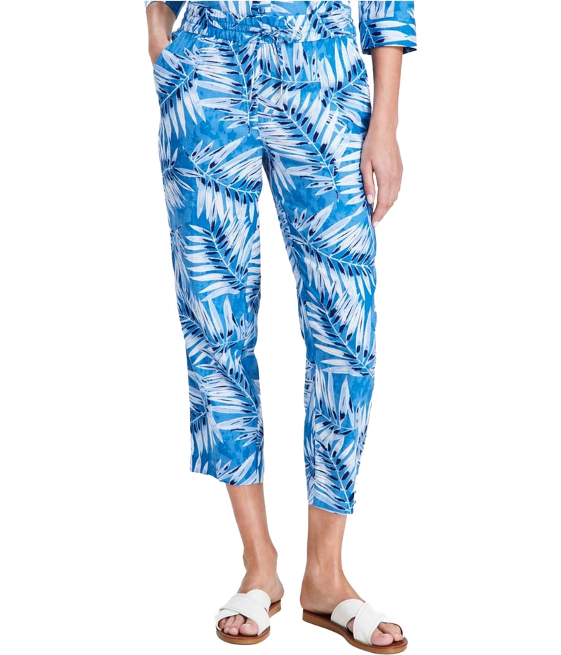 Jones New York Womens Palm Leaves Straight Leg Cropped Capri Casual Pants in Bright Blue