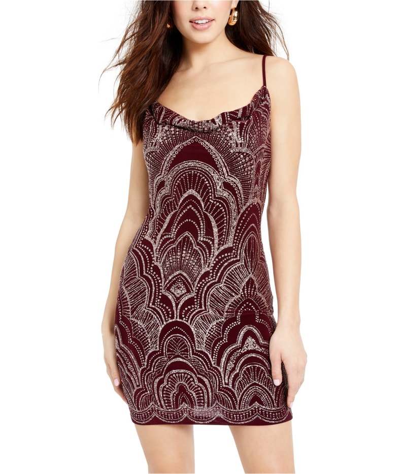 Jump Apparel Womens Glitter Bodycon Dress in Wine