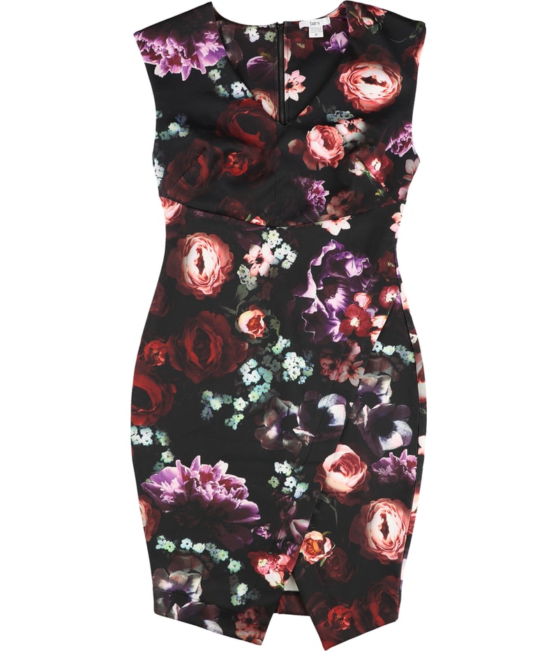 bar III Womens Floral Print Envelope Sheath Dress in Black