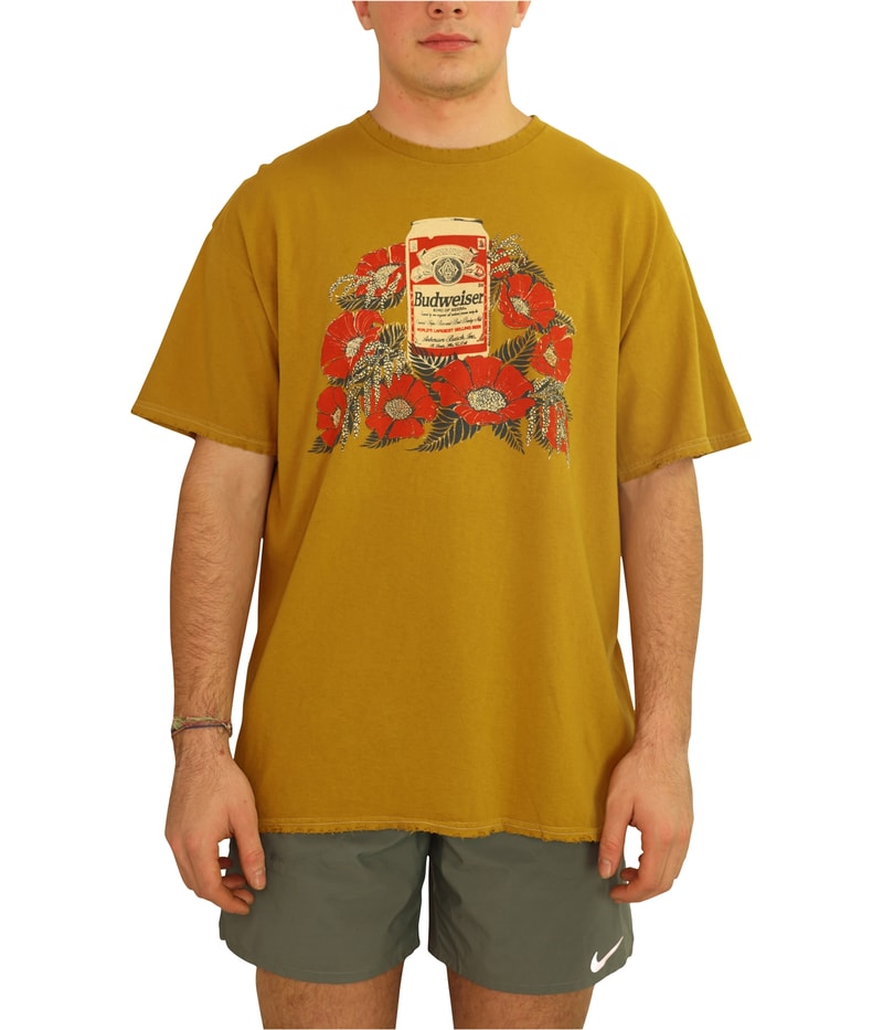 Junk Food Mens Budwiser Flowers Graphic T-Shirt in Yellow