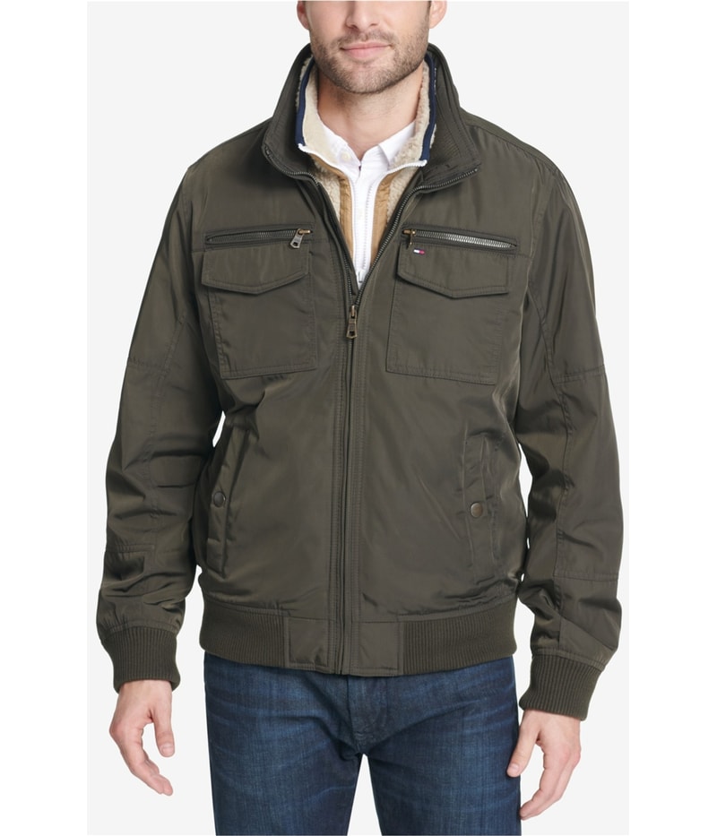 Tommy Hilfiger Mens Four-Pocket Bomber Jacket in Green
