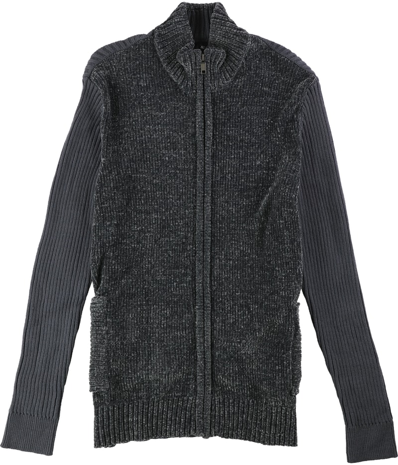 Alfani Mens Chenille Cardigan Sweater in Gray