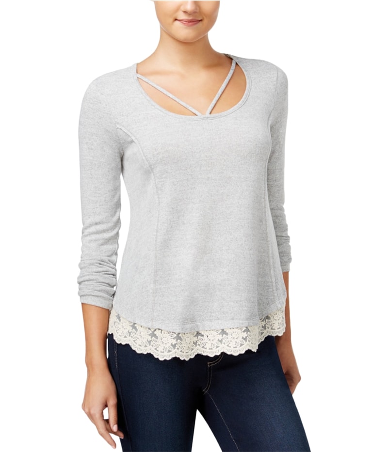 Belle du Jour Womens Cage Lace Shell Blouse in Heather Gray