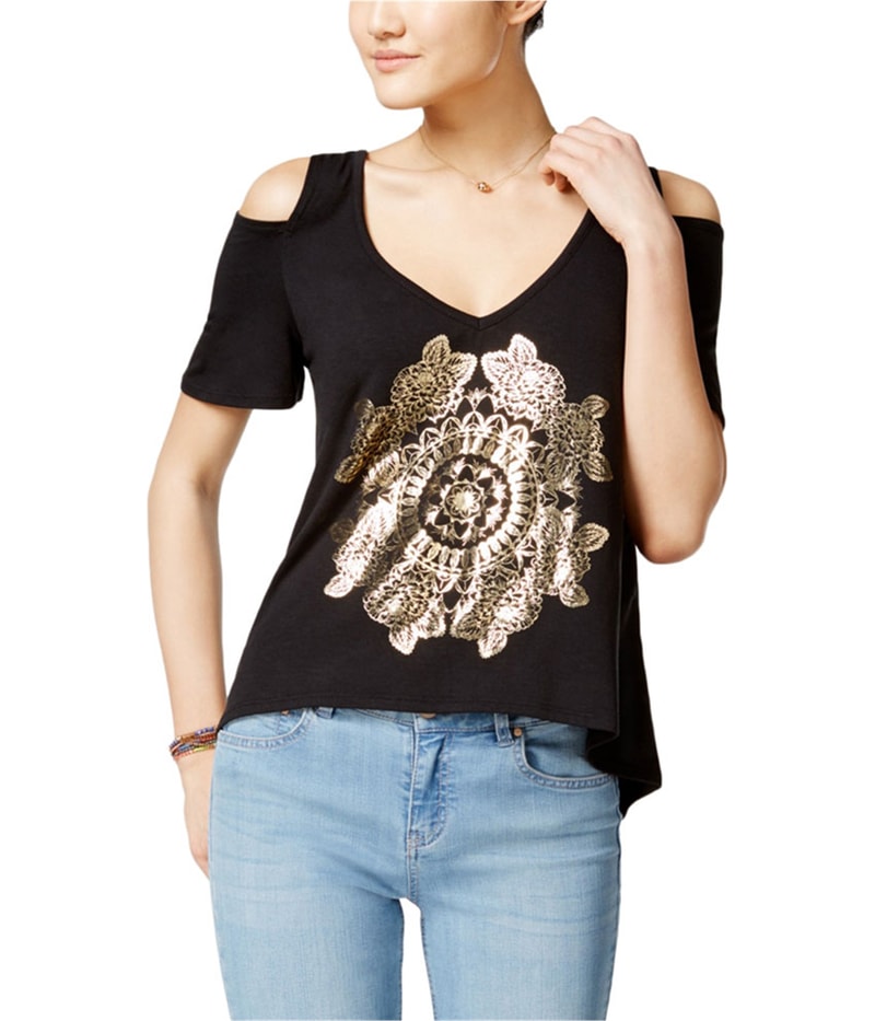 Belle du Jour Womens Graphic Knit Blouse in Black