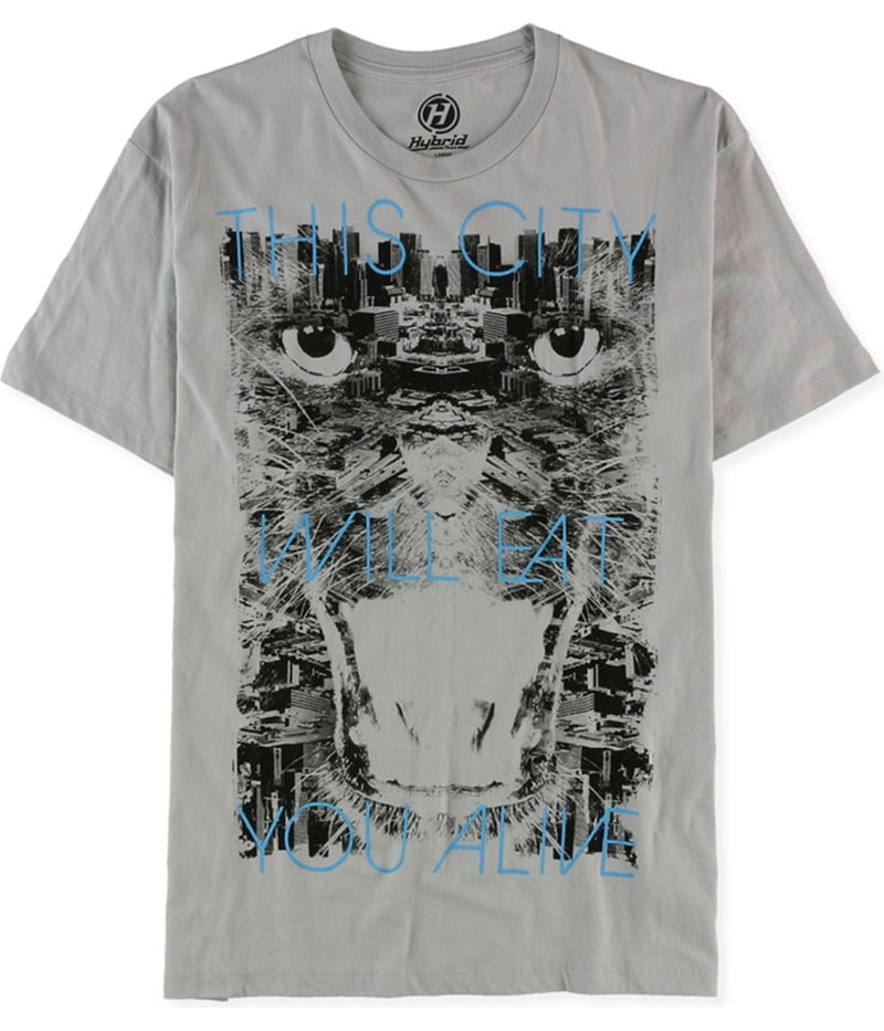 Hybrid Mens This City Will Eat You Alive Graphic T-Shirt in Silver