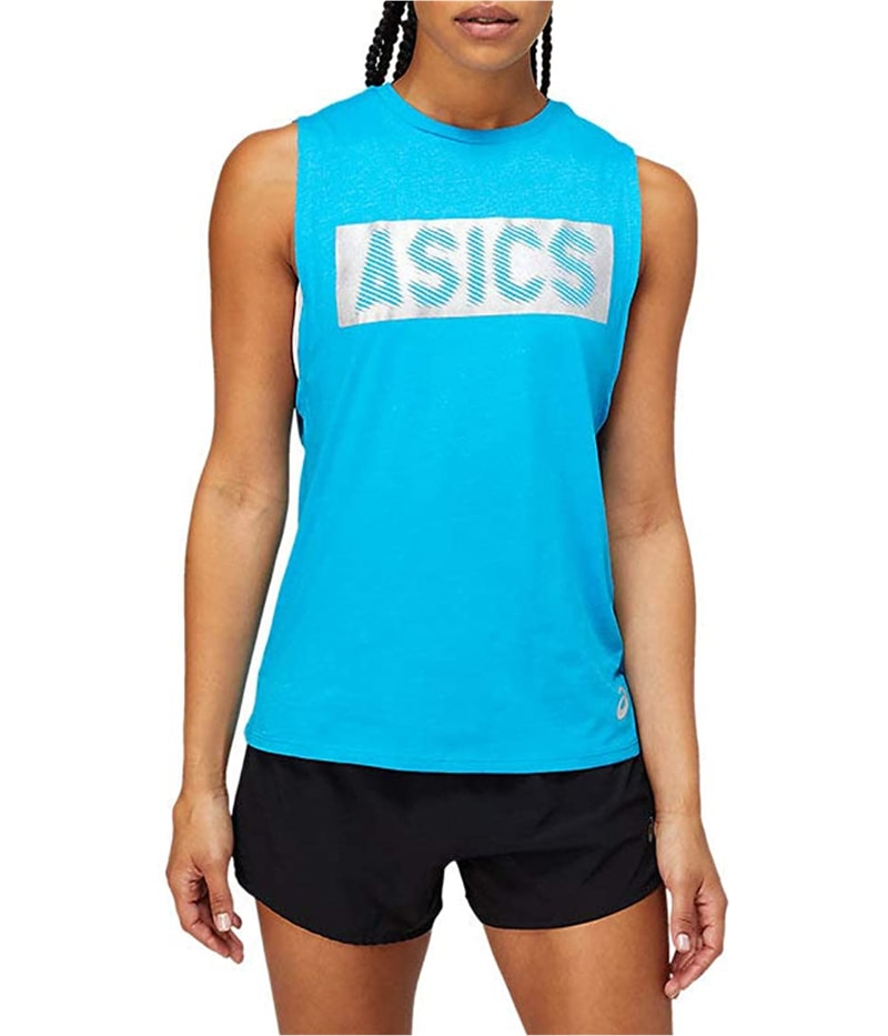 ASICS Womens Box Muscle Graphic T-Shirt in Blue