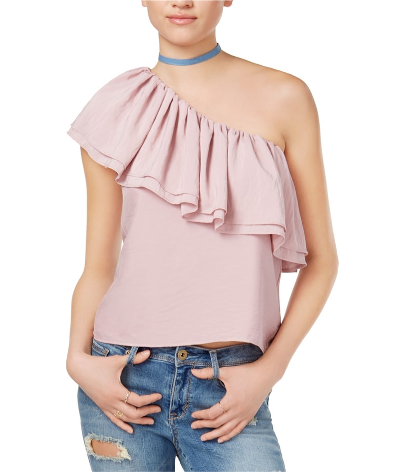 Endless Rose Womens Ruffle One Shoulder Blouse in Pink
