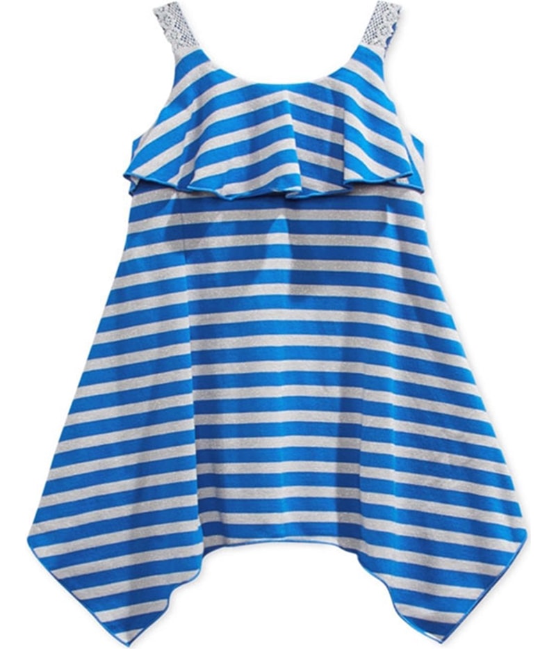 Sweet Heart Rose Girls Stripe Knit Tank Dress in Blue