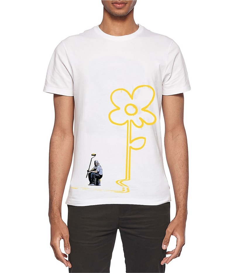 Elevenparis Mens Flower Art Graphic T-Shirt in White