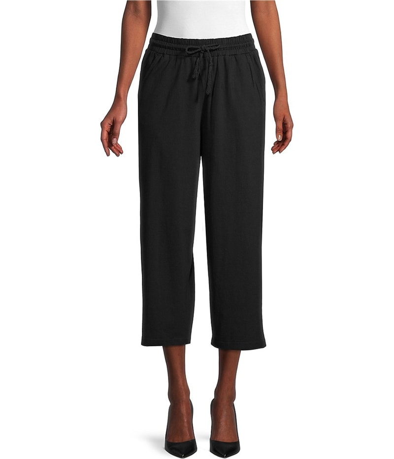 Elevenparis Womens Wide-Leg Tapered Cropped Capri Casual Pants in Black