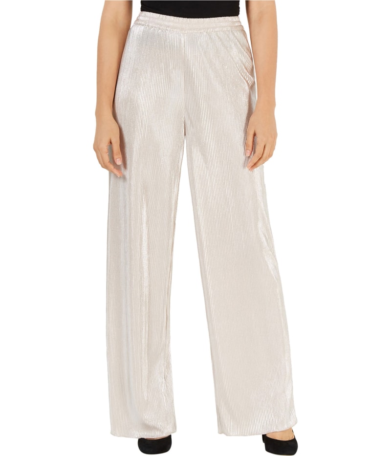 Leyden Womens Pleated Wide Leg Casual Pants in Beige and White