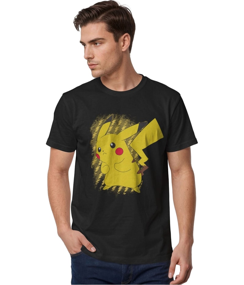 Fifth Sun Mens Pikachu Lightning Portrait Graphic T-Shirt in Yellow and Black