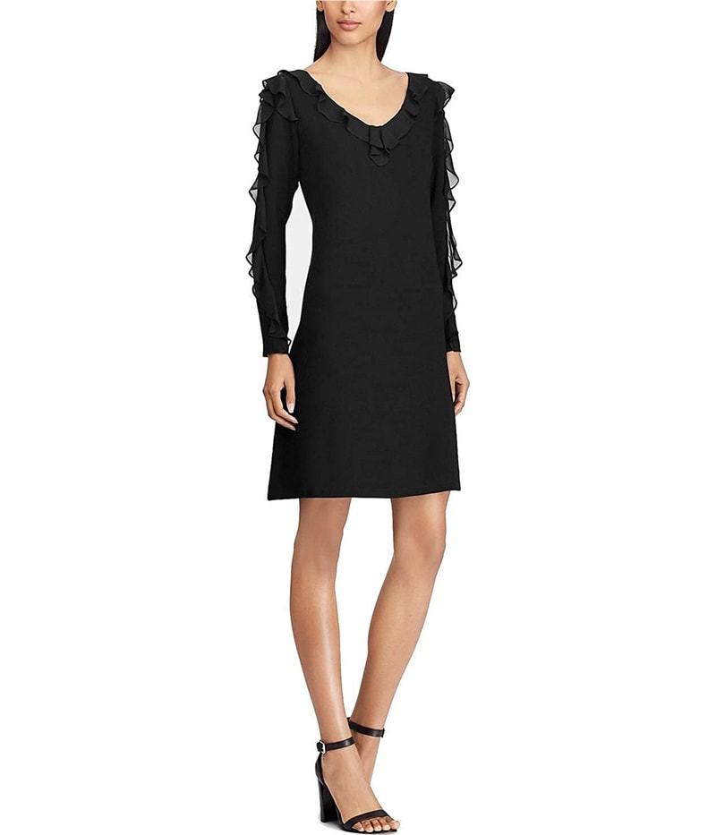 American Living Womens Georgette A-line Dress in Black