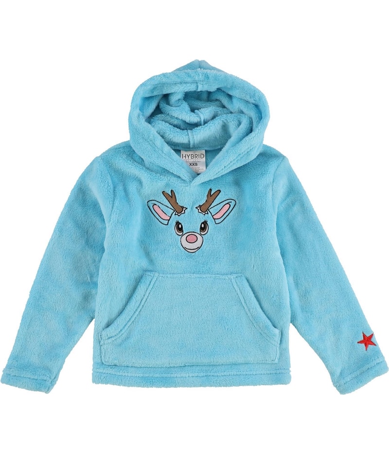 Hybrid Girls Tip Toe Woobie Reindeer Hoodie Sweatshirt in Light Blue