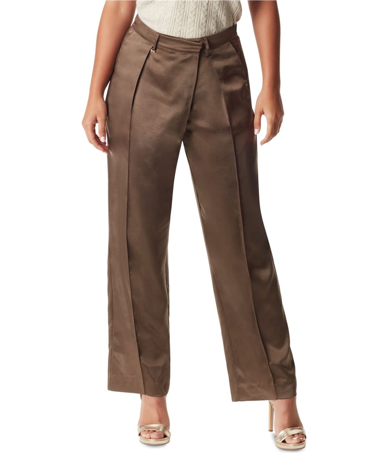 Sam Edelman Womens Devyn Satin Crossover Straight Leg Casual Pants in Brown