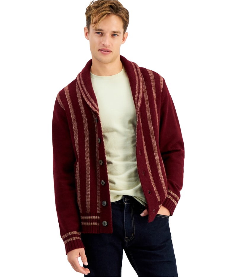 CRWTH Mens Bonney Cardigan Sweater in Burgundy
