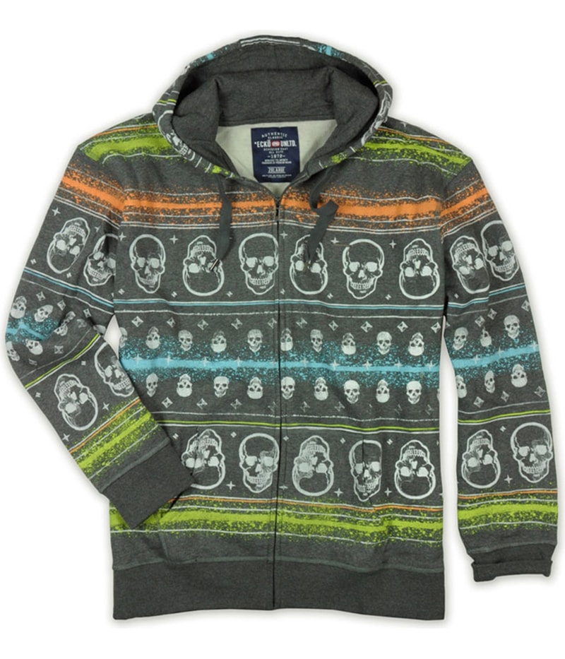 Ecko Unltd. Mens Neon Group Skull Print Hoodie Sweatshirt in Gray