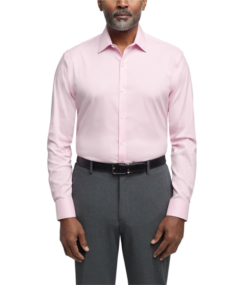Calvin Klein Mens Extra Slim Fit Button Down Dress Shirt in White and Pink
