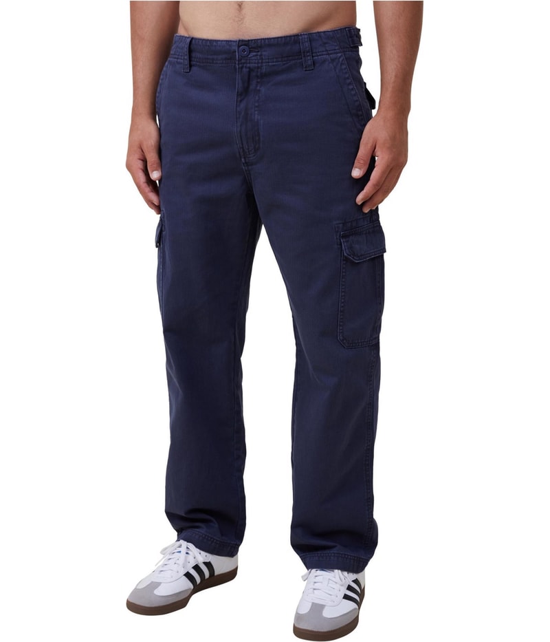 Cotton On Mens Tactical Straight Leg Cargo Casual Pants in Navy