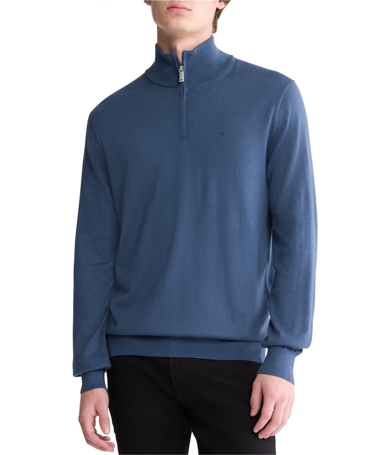 Calvin Klein Mens Long Sleeve Quarter-Zip Pullover Sweater in Dark Blue