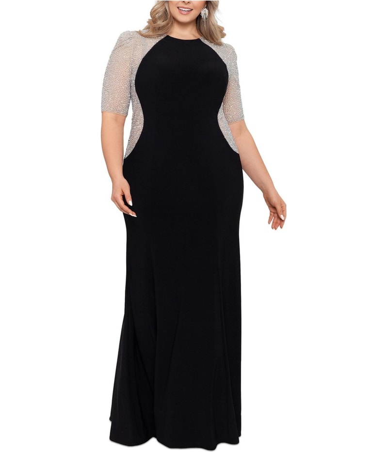 XSCAPE Womens Mixed-Media Gown Dress