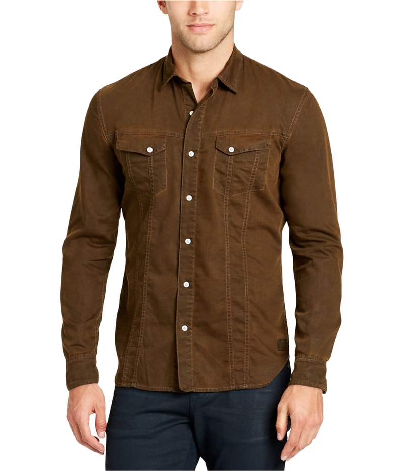 William Rast Mens Dual Pocket Button Up Shirt in Brown