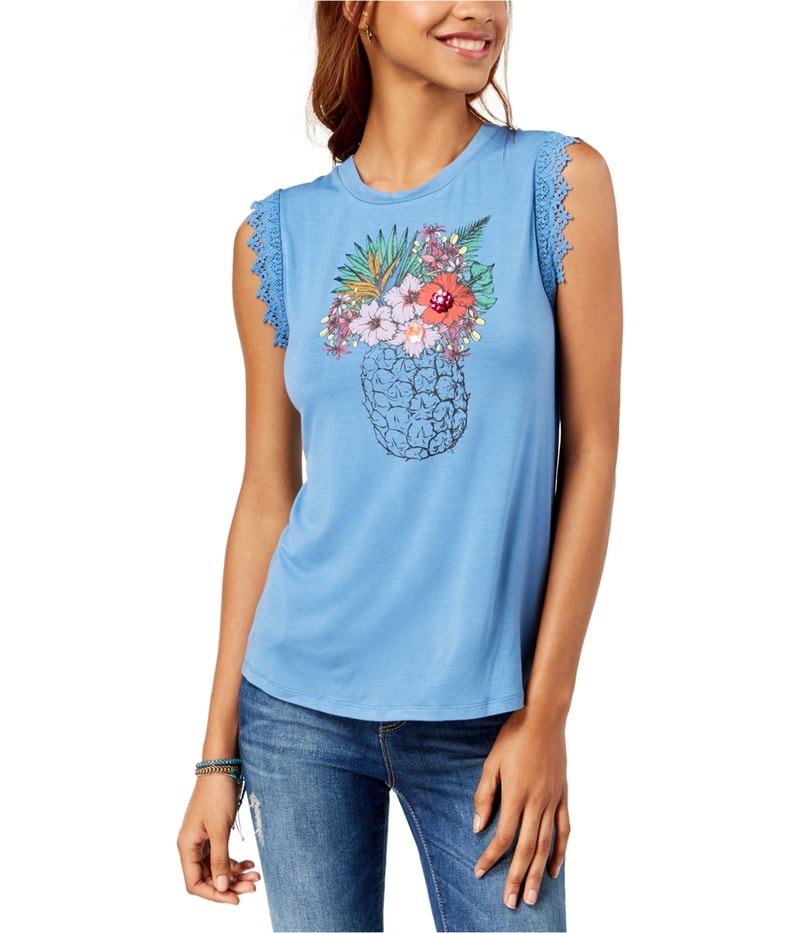 True Vintage Womens Sequin-Applique Tank Top in Blue
