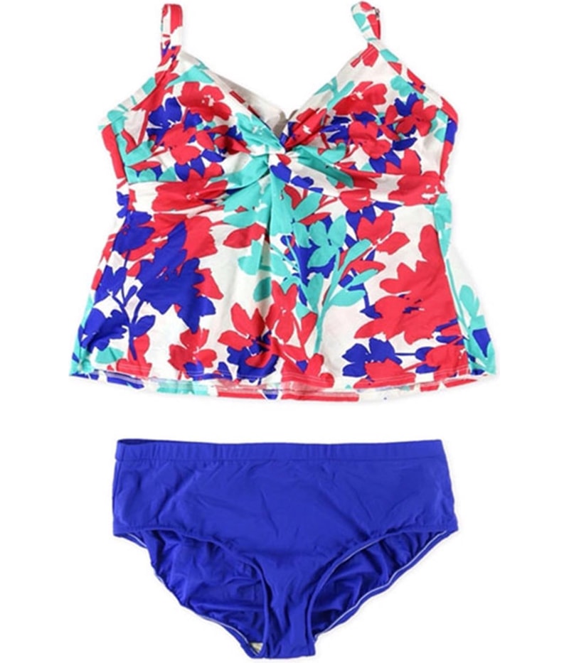 Swim Solutions Womens Tahiti Breeze Twist Brief 2 Piece Tankini in Blue