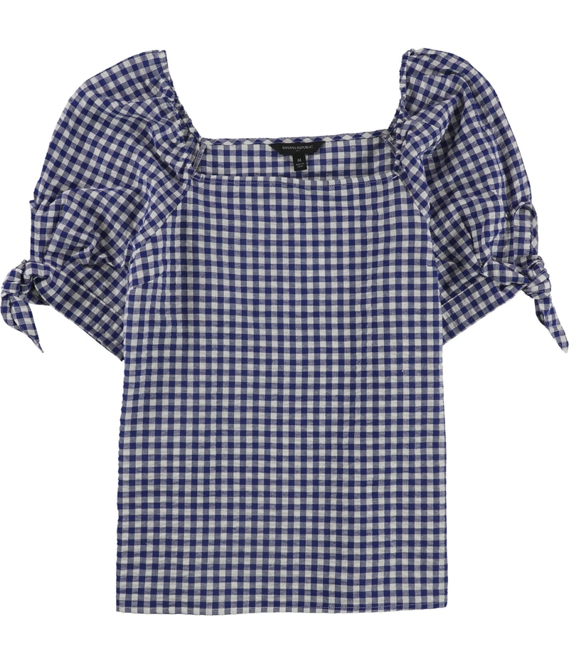 Banana Republic Womens Checkered Tie Sleeve Shell Blouse in Blue