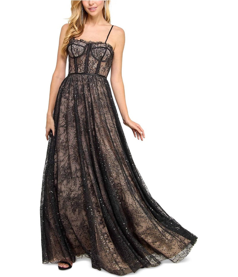 Say Yes to the Prom Womens Bustier Gown Dress in Black