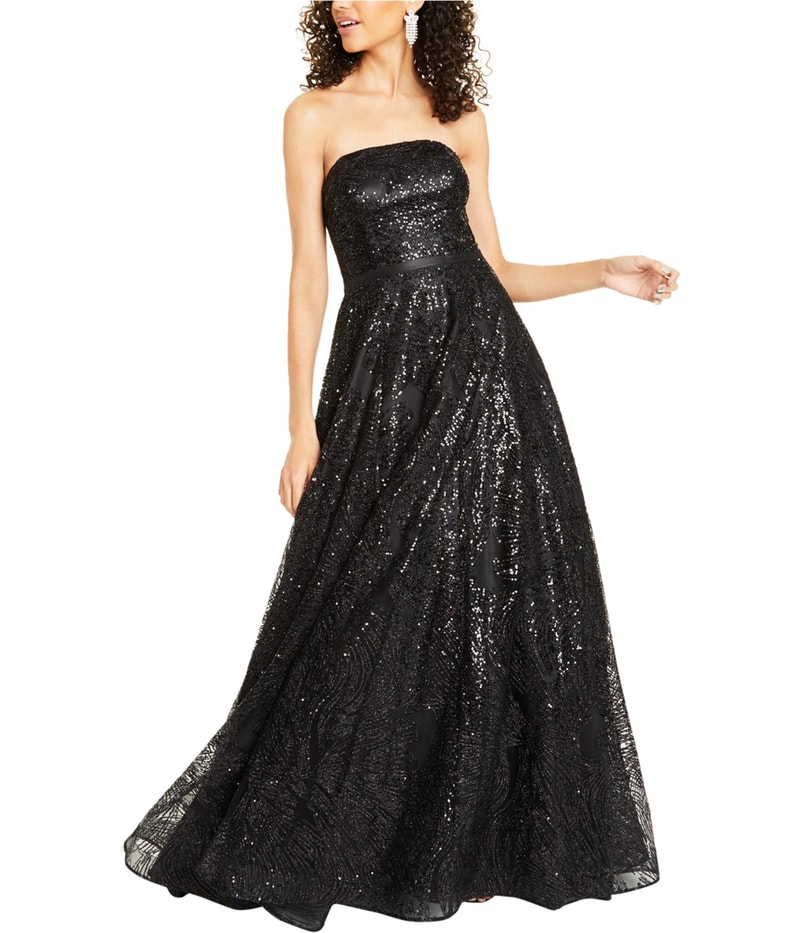Say Yes to the Prom Womens Sequined Strapless Prom Dress Dress in Black