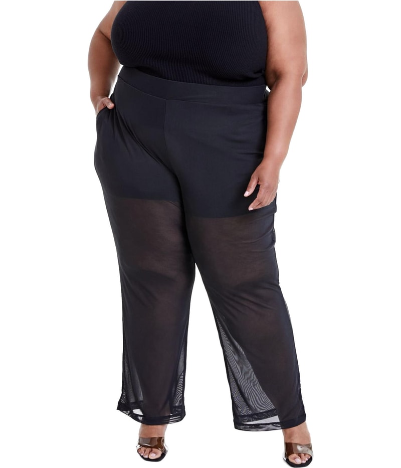 Nina Parker Womens Printed Mesh Wide Leg Casual Pants in Black