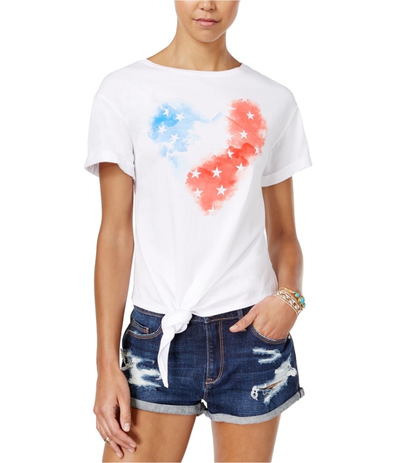 American Rag Womens Knotted Graphic T-Shirt in White