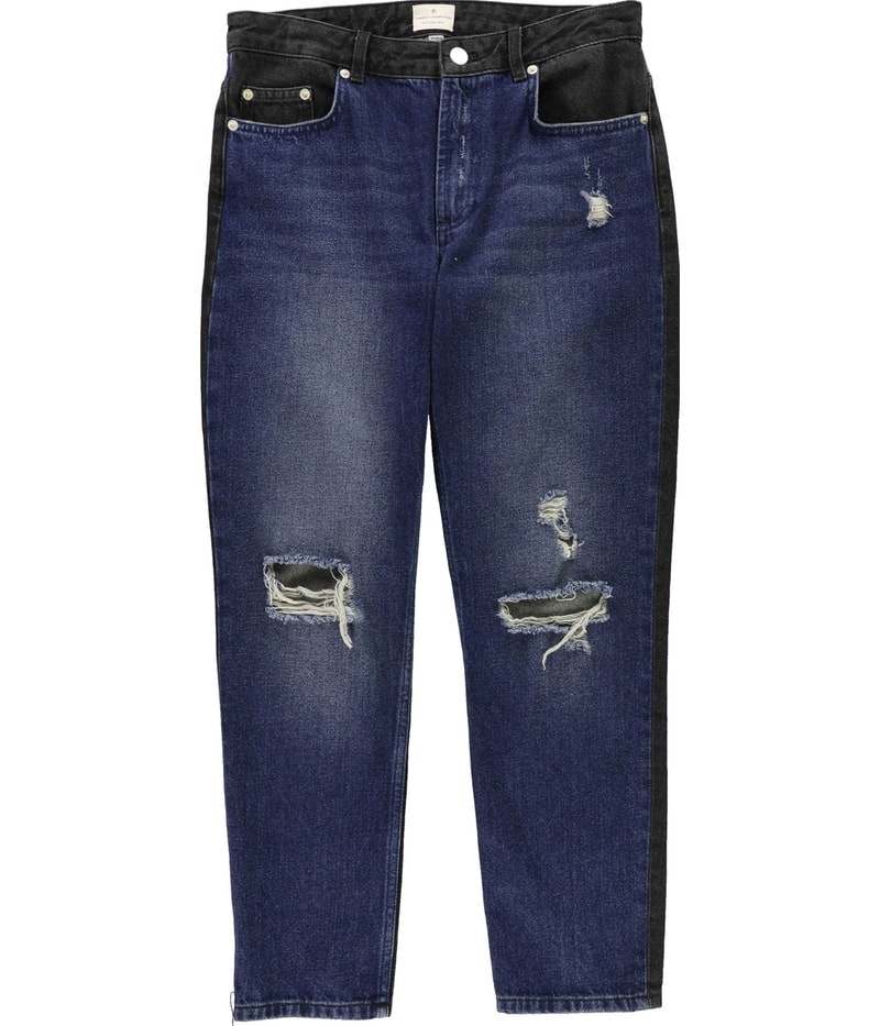 French Connection Womens Indi Mash Up Relaxed Straight Leg Cropped Boyfriend Jeans in Dark Blue