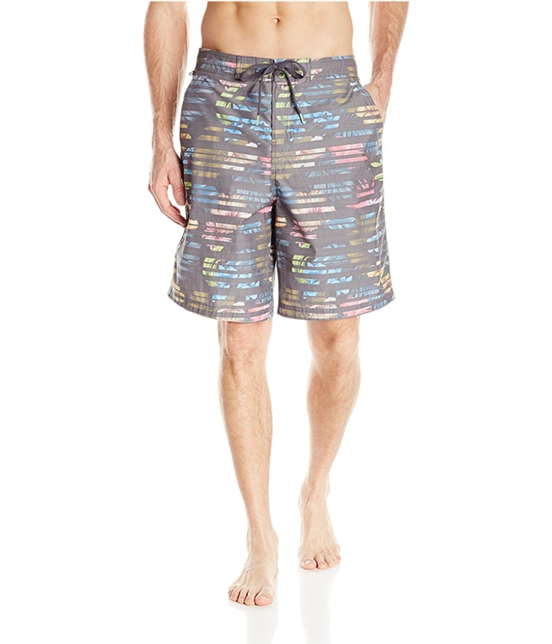 Speedo Mens Tropical Striped Swim Bottom Board Shorts in Gray