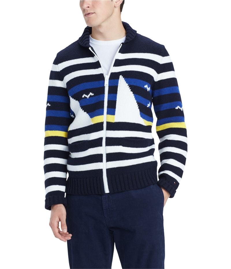 Tommy Hilfiger Mens Coastal Cardigan Sweater in Medium Blue