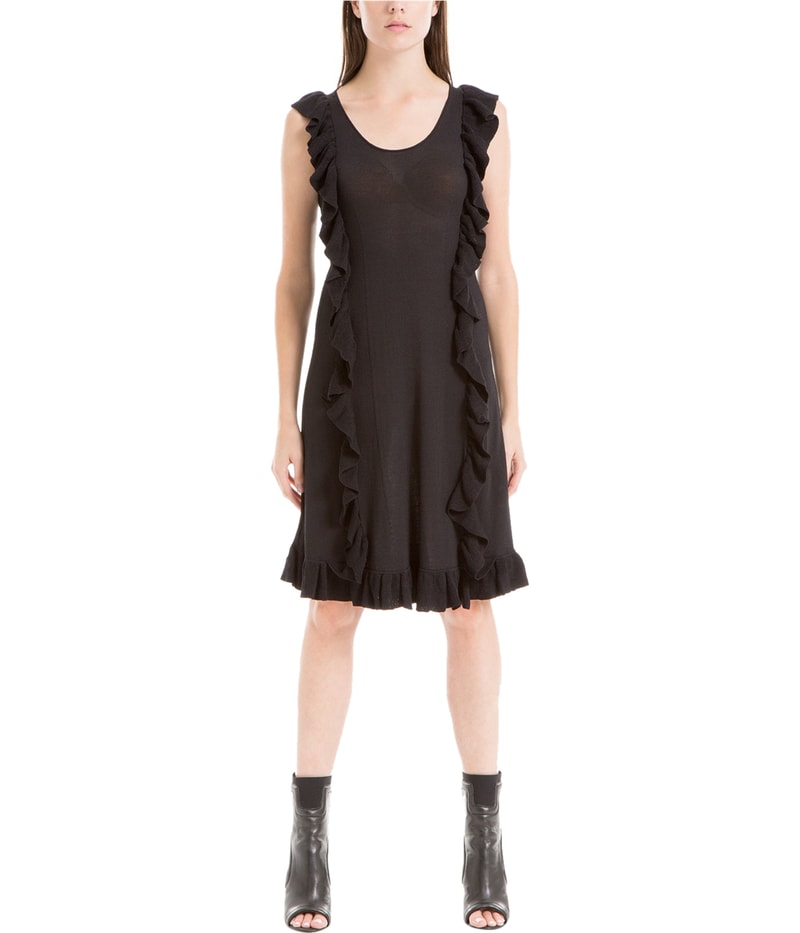 Max Studio London Womens Ruffled Sweater Dress in Black
