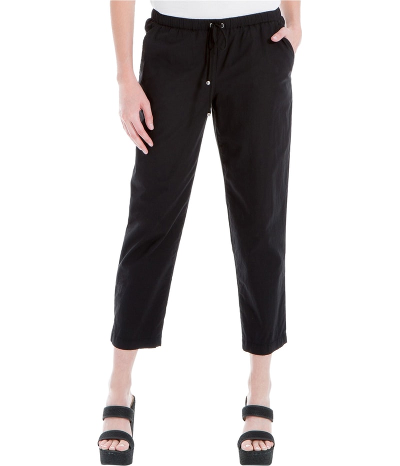 Max Studio London Womens Track Tapered Cropped Capri Casual Pants in Black and White