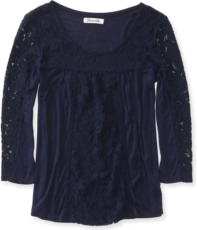 Aeropostale Womens Lacey Ls Embellished T-Shirt in Blue