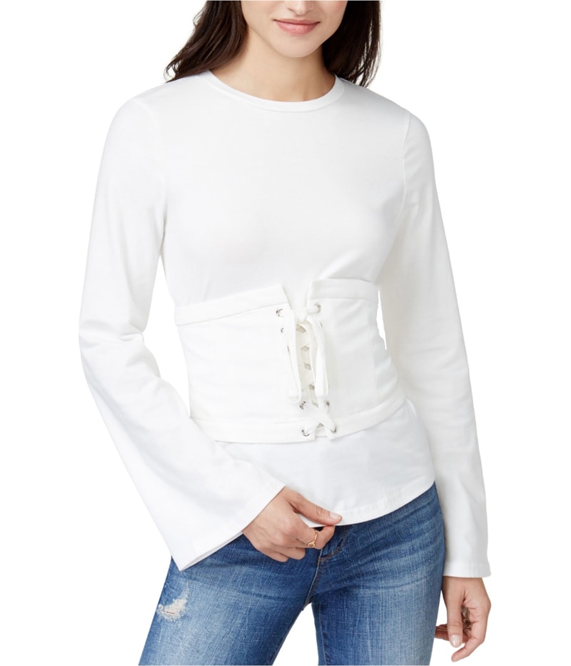 Endless Rose Womens Corset Top Embellished T-Shirt in Off-White