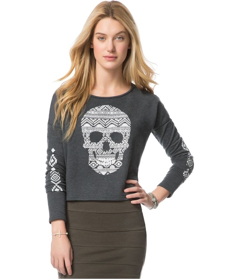 Aeropostale Womens Southwest Skull Sweatshirt in Gray