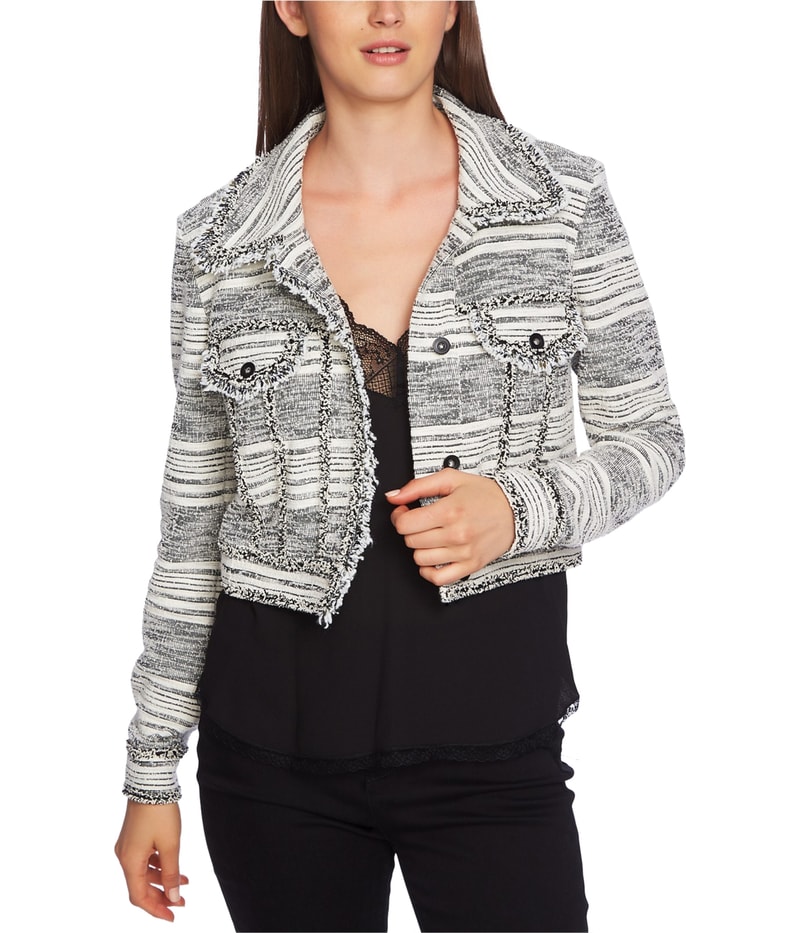 1.STATE Womens Fringe Trim Cropped Jacket in Gray