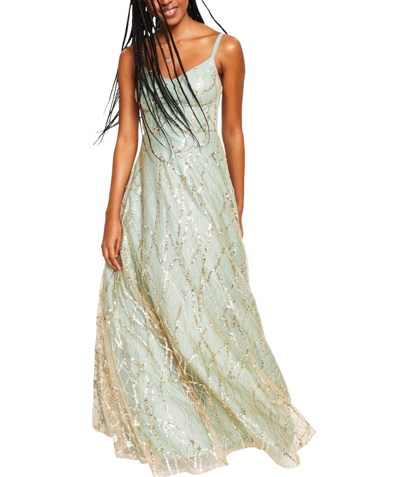 Say Yes to the Prom Womens Sequined Gown Dress in Gold
