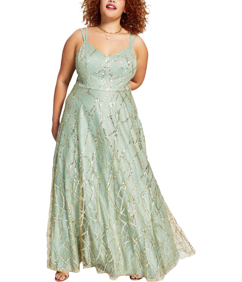 Say Yes to the Prom Womens Glitter Mesh Gown Dress