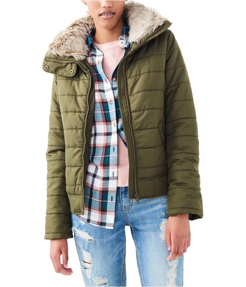 Aeropostale Womens Full Zip Puffer Jacket in Green
